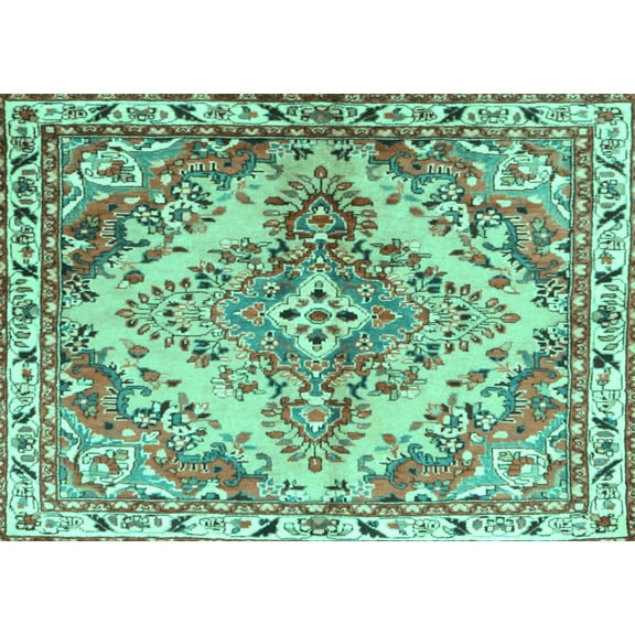 Ahgly Company Machine Washable Indoor Rectangle Persian Turquoise Blue Traditional Area Rugs, 5' x 7'