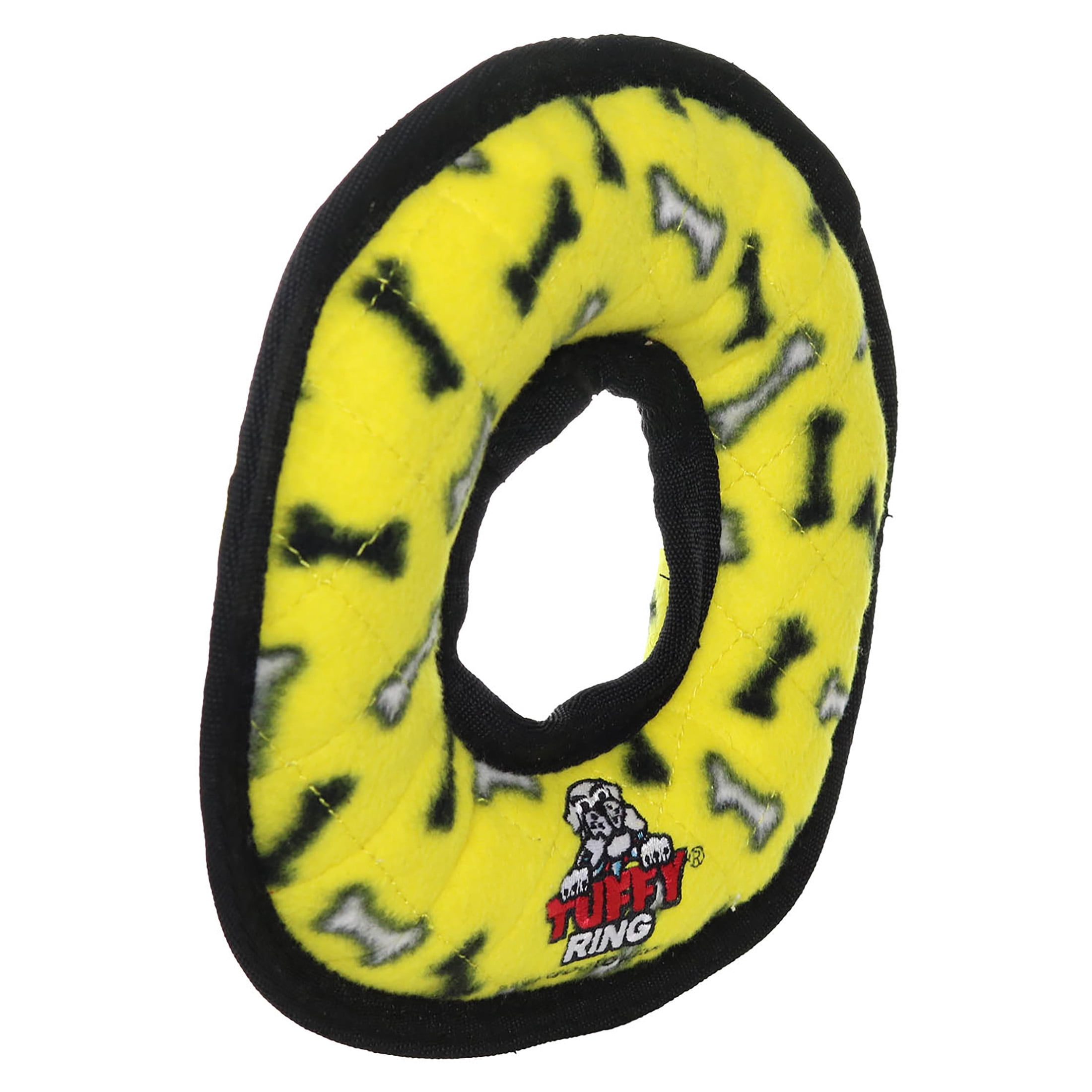 Tuffy Ultimate Ring Yellow Bone Durable Plush Squeaky Dog Toy