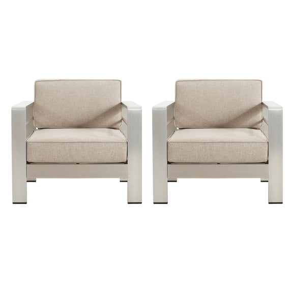 GDF Studio Jensen Outdoor Patio Club Chairs with Beige Cushions, Set of 2