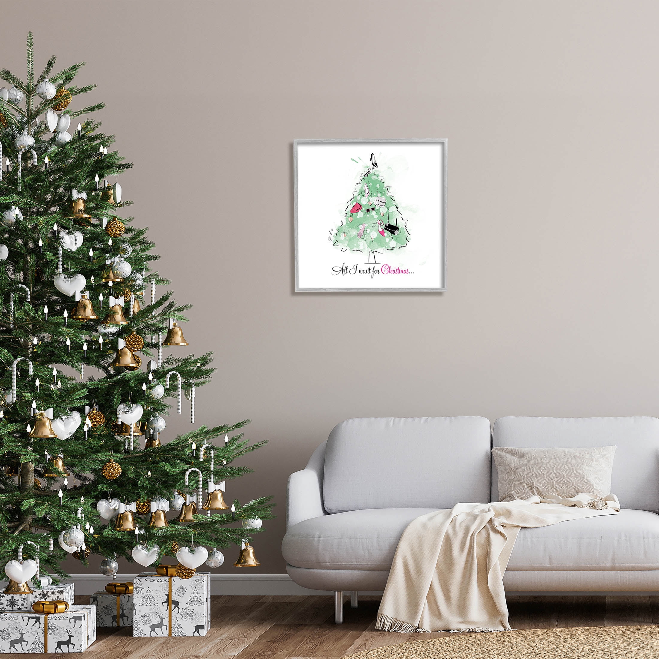 Stupell Industries All I want For Christmas Fashion Graphic Art Gray Framed Art Print Wall Art, Design by Alison Petrie