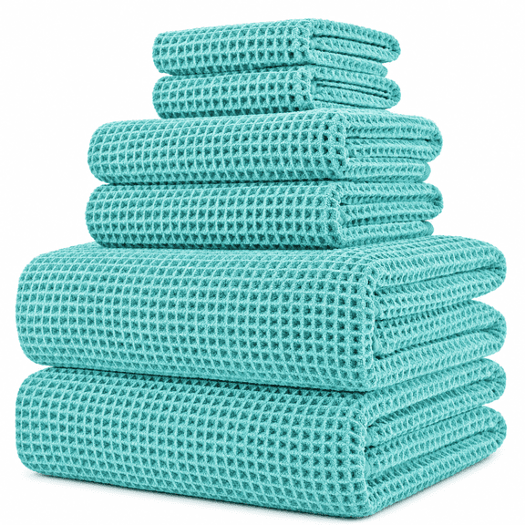 Aqua 6 Piece Waffle Weave Microfiber Bath Towel Set