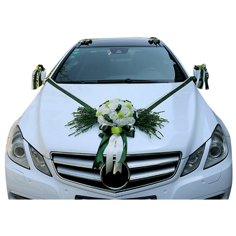 MoreChioce Ribbon Flowers Wedding Car Decoration Bow Artificial Rose  Embellished Auto Exterior Body Decor Dark Green