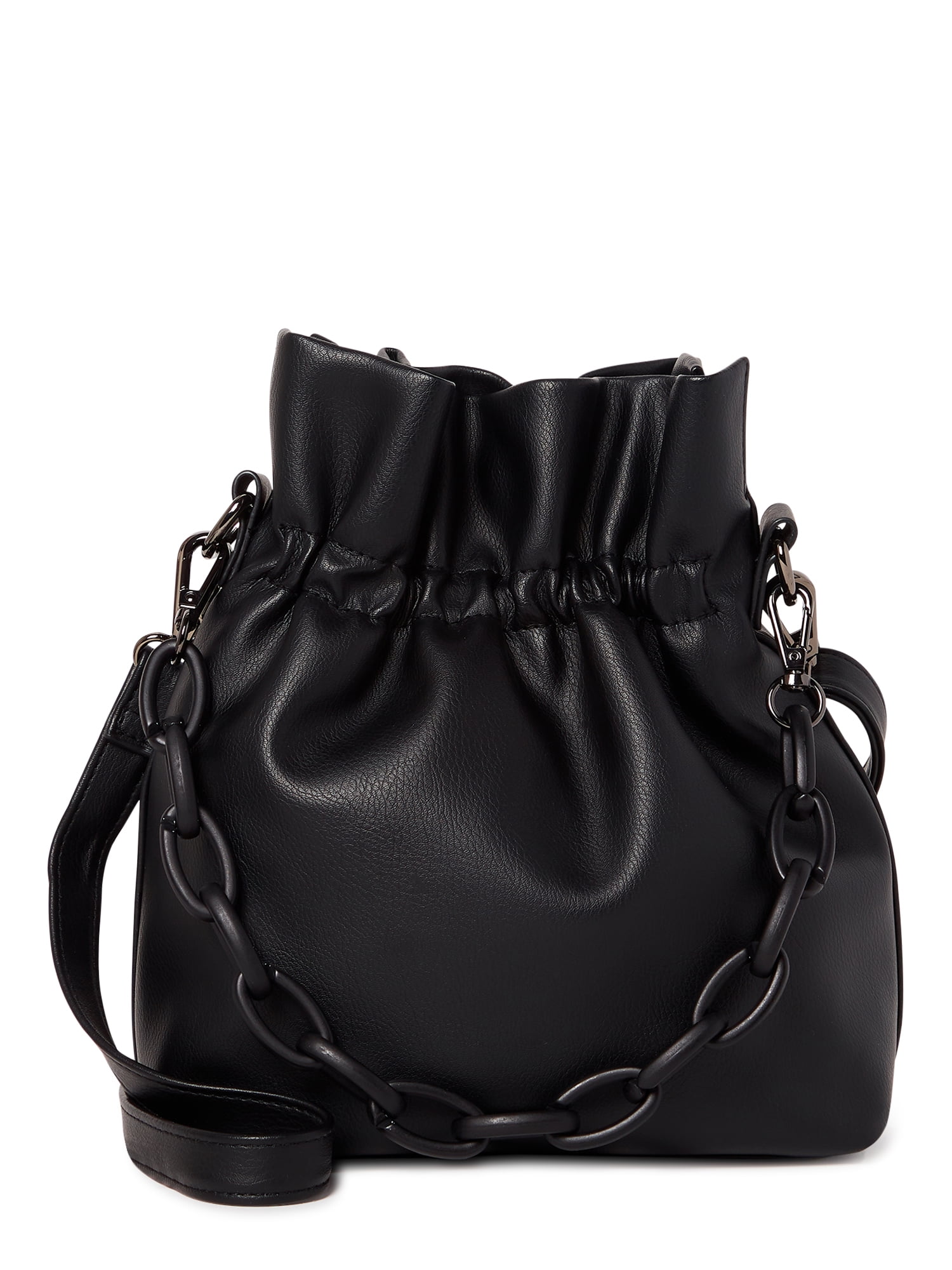 No Boundaries Women's Contemporary Drawstring Crossbody Handbag Black ...