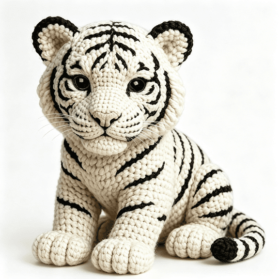 TUWAFE Diy Crochet White Tiger Kit for Beginners – Amigurumi Tiger Cub Stuffed Animal Knitting Kit with Yarn, Hook & Step-By-Step Instructions – Easy Beginner Crochet Animal Craft for Adults