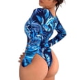 thumbnail image 6 of Liacowi Women One-Piece Swimsuit Print Long Sleeve Zipper Rashguard Swimwear Bathing Suit Beachwear, 6 of 7
