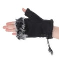 thumbnail image 2 of Suede Women Fingerless Gloves Faux Fur Warm Wrist Half Finger Driving Texting Winter Fuzzy Cold Weather Warmer Mitten, 2 of 7