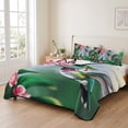 thumbnail image 2 of Twin Quilt Set 68''x86'', Green Hummingbird Lightweight Summer Bedspread Coverlet Set with 2 Pillow Shams, Spring Summer Pink Flower Leaf Breathable All Season Quilt Bedding for Dorm/Bedroom, 2 of 9