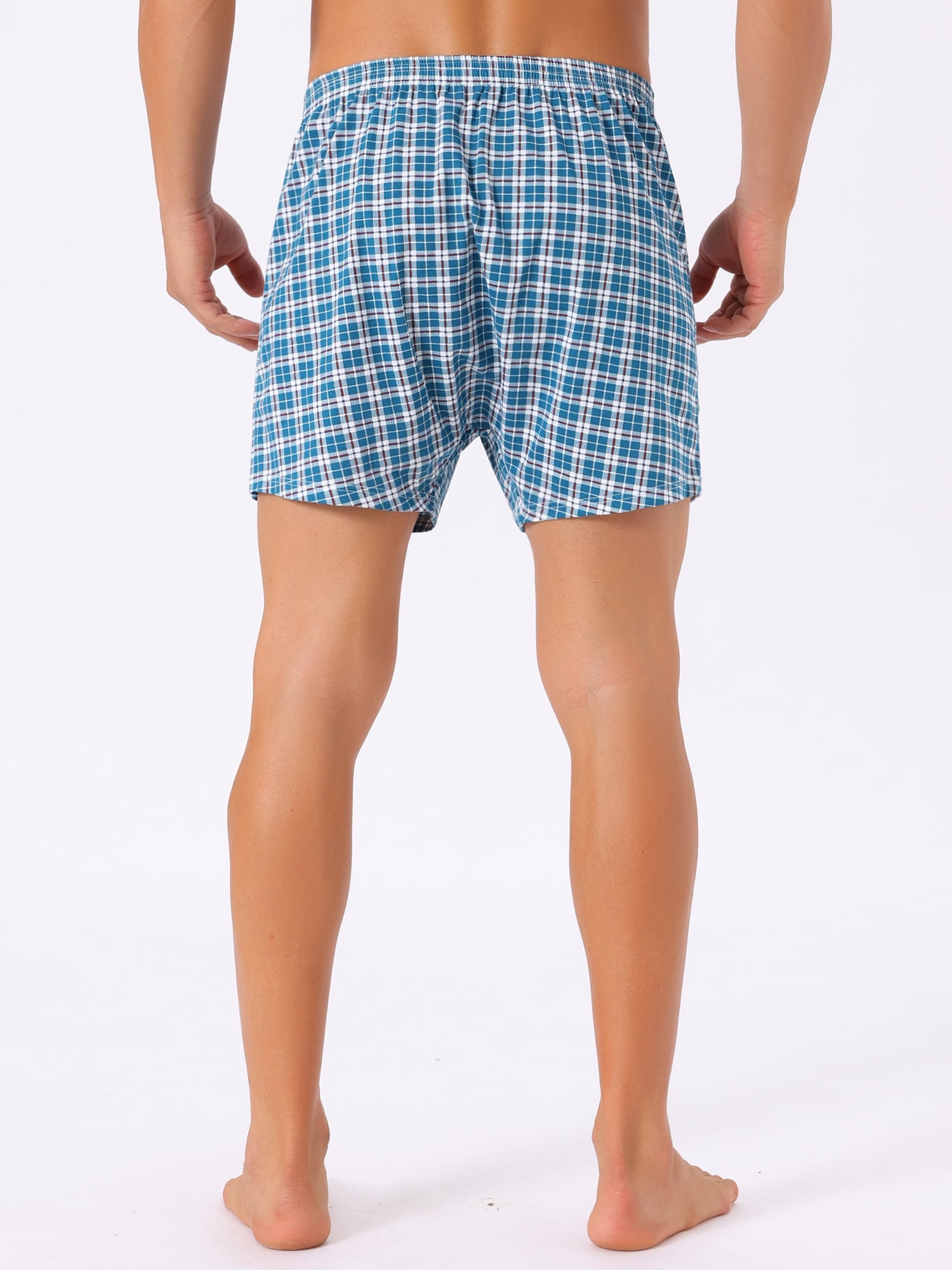 DARING DIVA Men's Classic Elastic Waistband Plaid Pattern Boxer Shorts 34 Blue White