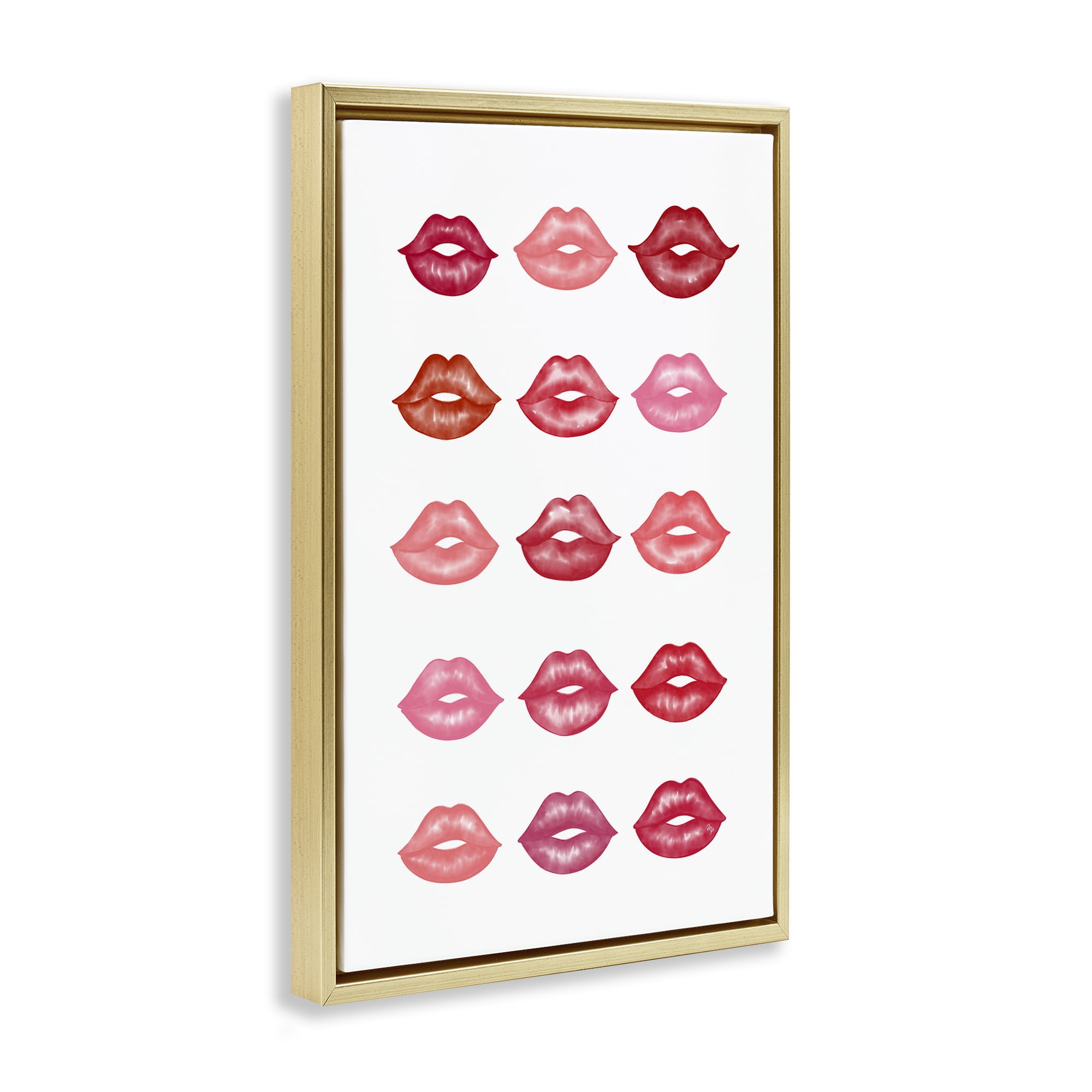 Stupell Industries Red & Pink Lips Beauty & Fashion Painting Gold Floater Framed Art Print Wall Art, 17 x 25