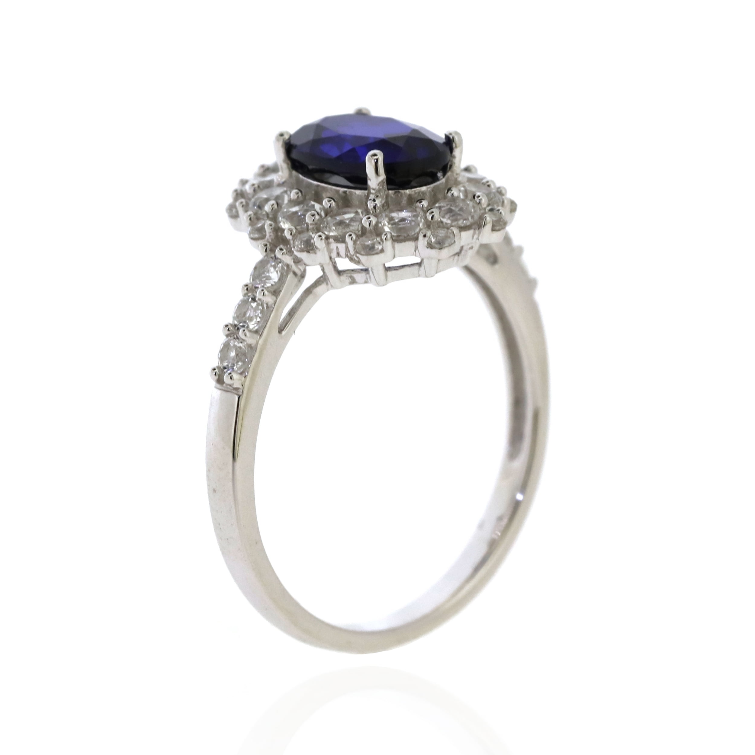 Jay Heart Designs 925 Sterling Silver Created Sapphire and Created White Sapphire Ring
