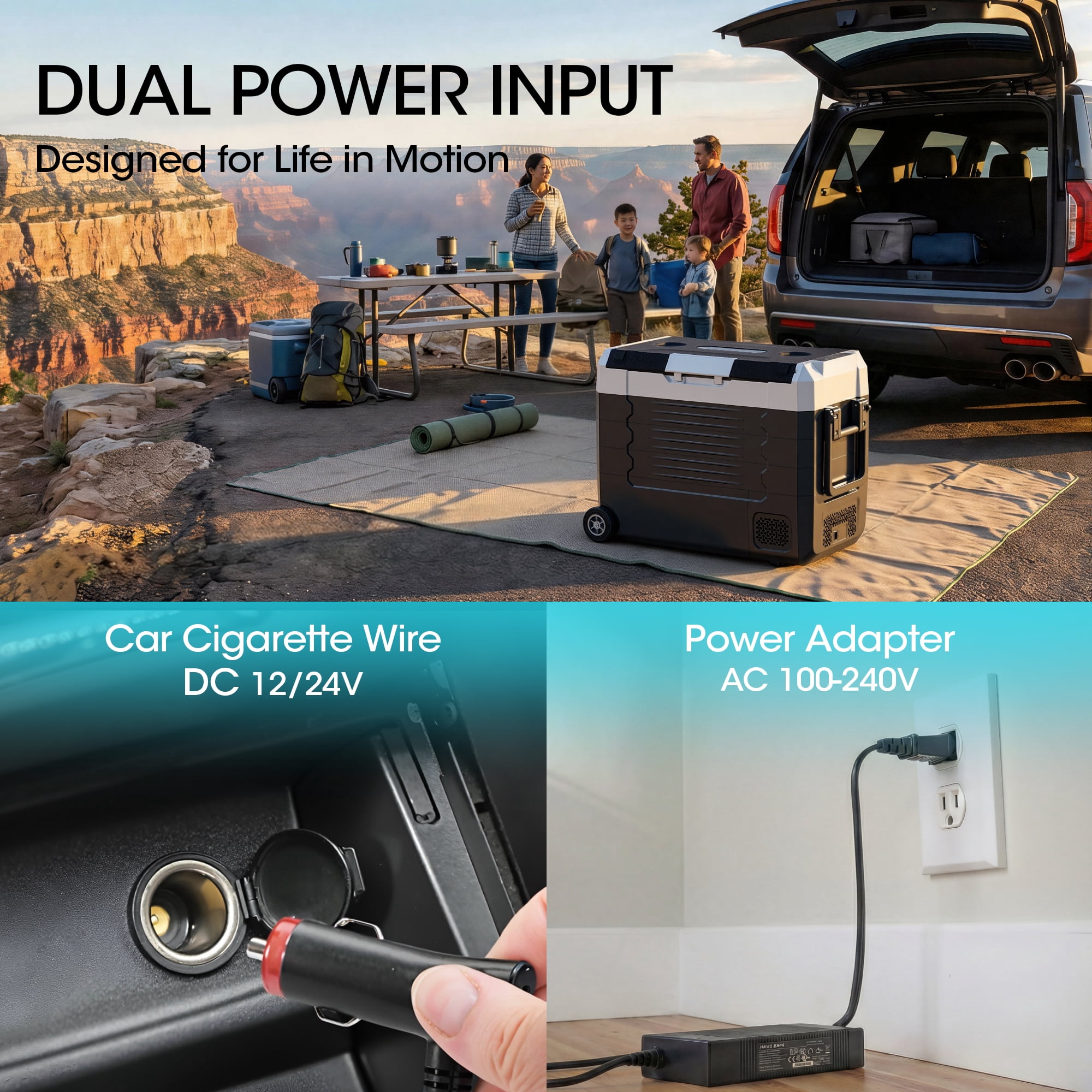 UrbanSync 58QT/55L Portable Compressor Fridge Dual Zone APP Control with LED Light & Included Cutting Board Wheels for Car Home Camping