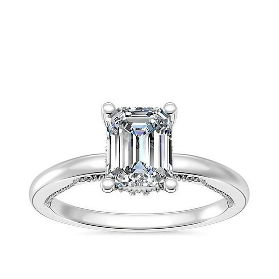 1.15 Ct Brilliant Emerald Cut Real Diamond Radiant Solitaire Wedding Ring for her Solid 14K White Gold Size 7