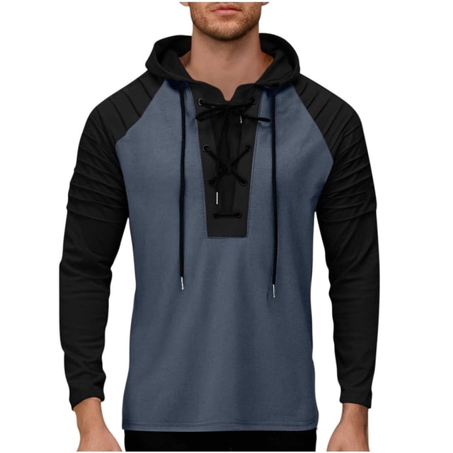 Pantalones Cortos de Cordón para Hombre Verano Primavera Color Bloqueado Moda Deportes Casuales Sudadera para Hombre Sudadera con Capucha Cuello Abierto Ajuste Suelto
