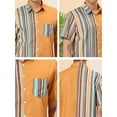 thumbnail image 6 of MODA NOVA Big & Tall Men's Summer Hawaiian Stripe Patchwork Button Down Shirt Yellow Brown 3XLT, 6 of 6