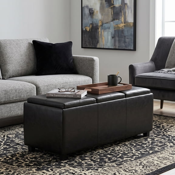 Simpli Home Avalon Faux Leather Storage Bench in Midnight Black