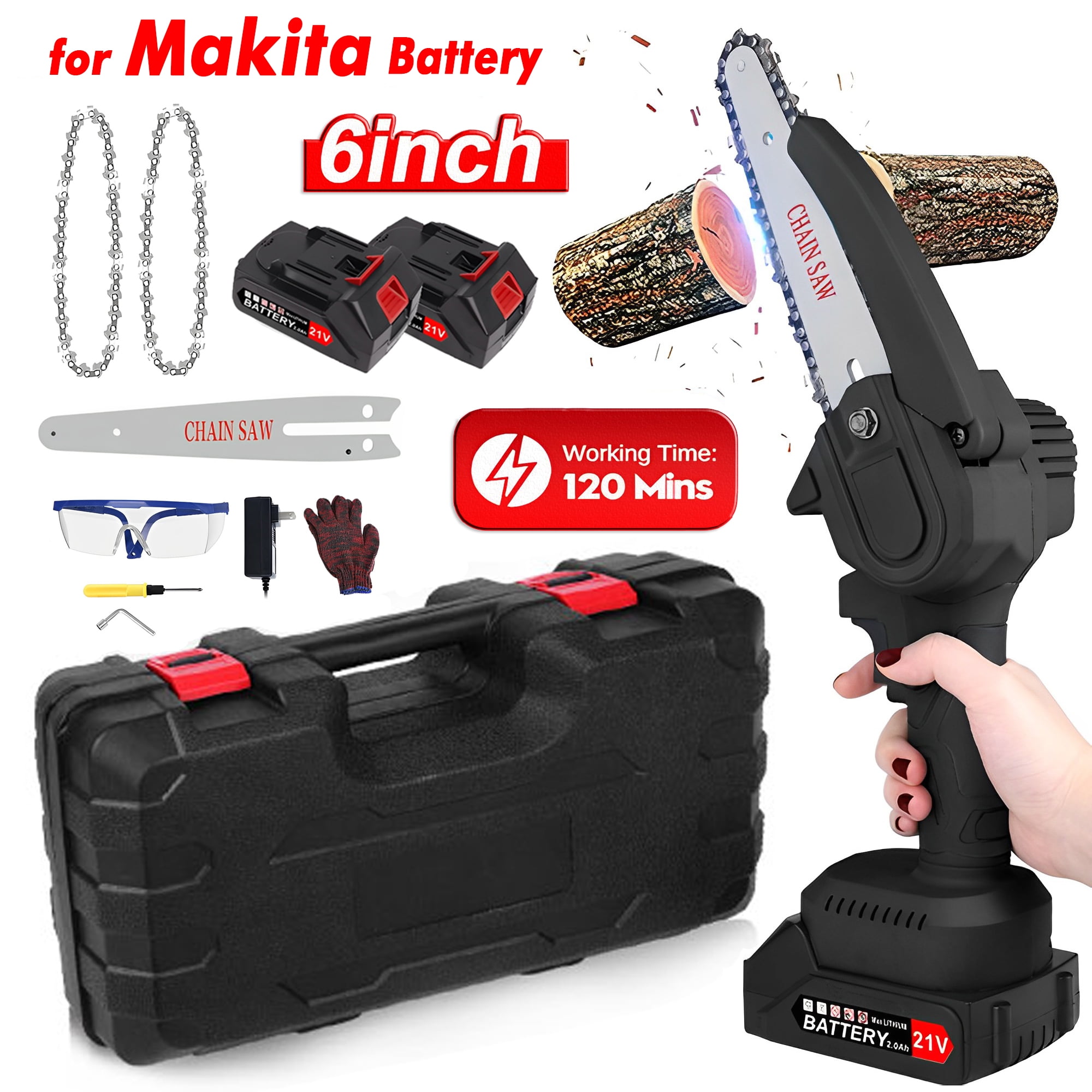 6" Mini Chainsaw Cordless with 2 Battery 2 Chain, Tanbaby 6 inch