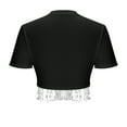 thumbnail image 6 of Otvok Womens Glitter Fringe Short-Sleeved Round-Neck Pullover Casual Tops Black White, 6 of 6