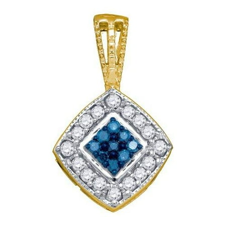 10K Yellow Gold 0.26ctw Decorated Blue Pave Diamond Square Fashion Pendant