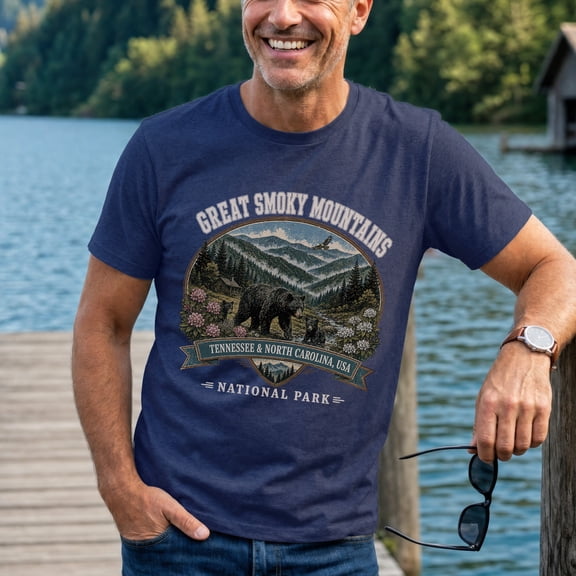 Jollimate Great Smoky Mountains National Park T-Shirt, Vintage Outdoor Graphic Tee, Wildlife Nature Shirt for Men