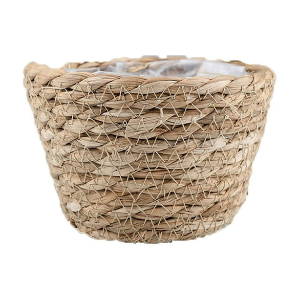 Cesta de flores tejida de ratán, cesta organizadora de almacenamiento, cubierta decorativa para maceta para el hogar, la cocina o la oficina, contenedor de mimbre natural para toallas o