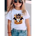 thumbnail image 1 of Halloween T-shirt - White Short Sleeve Knit Top with Black Wings & Pumpkins Design, Regular Fit Casual Summer Tee, Slight Stretch, Perfect for Halloween Celebrations, Halloween Shirts, 1 of 6