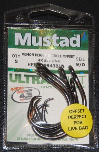 Mustad Ultrapoint Demon Perfect Offset Circle Hook 4X 39943NP-BN Select Size 