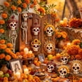 thumbnail image 2 of 4 Pcs Day of the Dead Sugar Skull Ornaments 3.15 in Acrylic Calavera Hanging Decor for Halloween Dia de los Muertos Door and Tree, 2 of 10