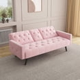 thumbnail image 5 of Futon Sofa Bed, Upholstered Velvet Sofa Couch with 2 Cup Holders for Living Room, Bedroom, Office, Small Spaces, Pink, 5 of 7