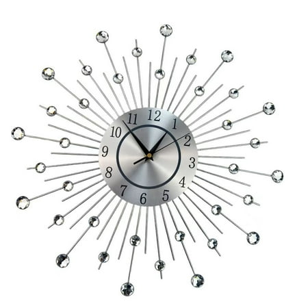 Sparkling Crystal Studded Metal Starbursts Large Wall Clock with Noiseless Mechanism And Accurate