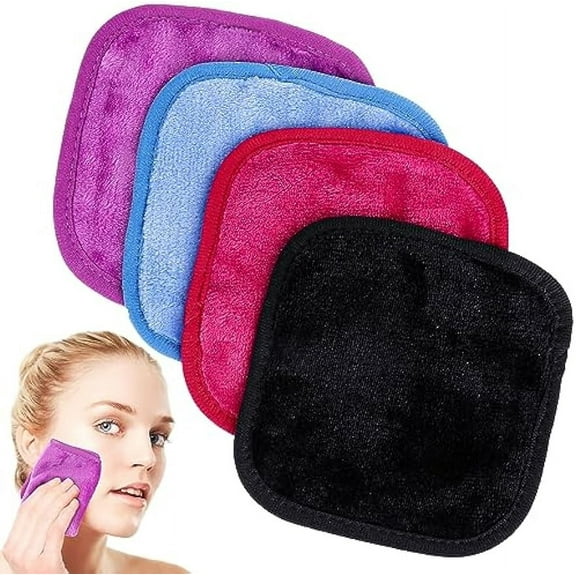 4Pcs Makeup Cloth Remover Microfiber Reusable Face Towels Fast Drying Washcloth for Daily Travel Eye Skincare Remove Cosmetic, 6 X 6 inches