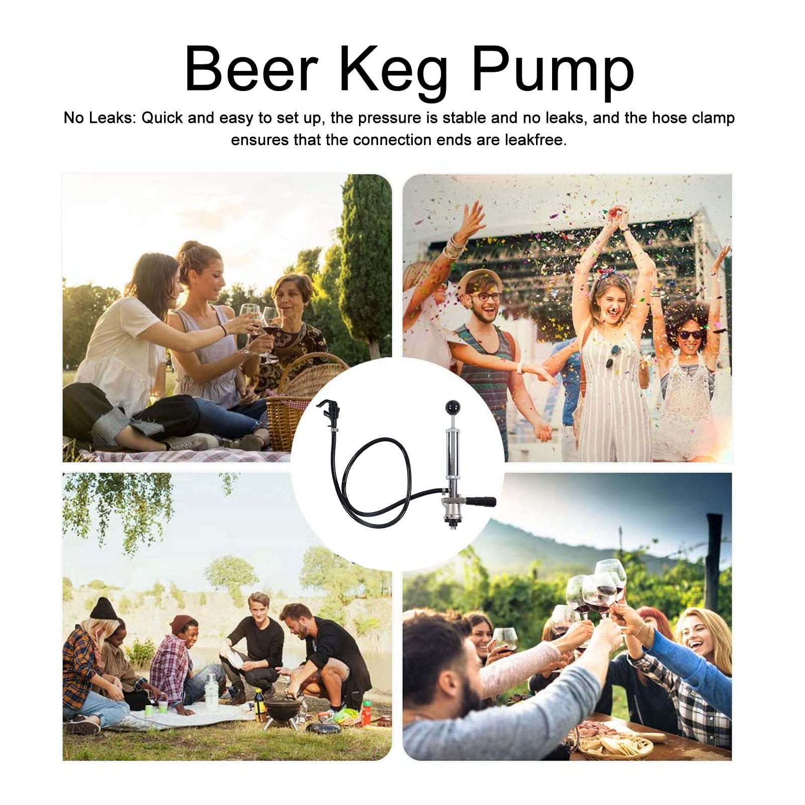 Cacagoo 11.8” Keg Tap Beer Keg Party Pump, D System Beer Taps for Kegs, Kegerator Tap Stainless Steel Probe Coupler Beer Tap with Beer Line Faucet Hose Clamps