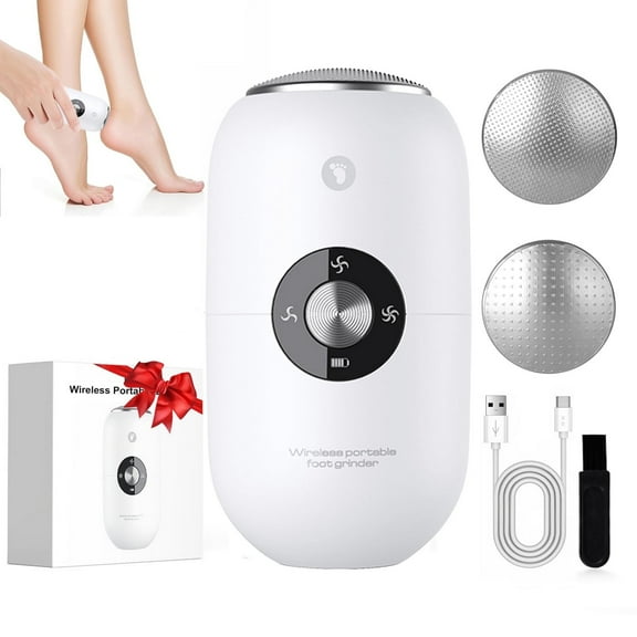 Rechargeable Electric Foot Callus Remover Grinder - 3 Speeds Pedicure Tools with 2 Stainless Steel Heads, Electric Callus Remover Kit for Dead Skin Removal & Foot Care (White)