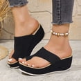 thumbnail image 2 of Pandaie Women's Platform Wedge Sandals Comfortable Dressy Summer Toe Ring Flip Flops Suede Arch Support Slip on Slides Black Size 9.5, 2 of 8