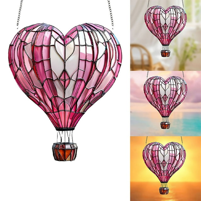 Acrylic Hot Air Balloons Decorations Transparent Lightweight for Valentine's Day, Window Hanging