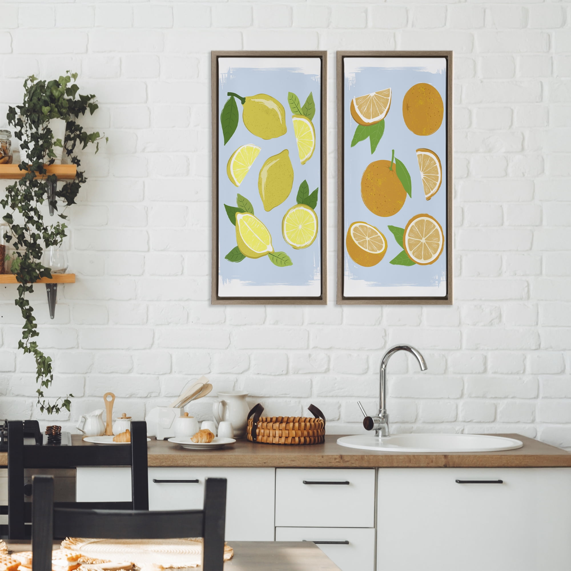 Stupell Industries Pastel Summer Citrus Fruits 2 Piece Brown Framed Floater Canvas Set, design by Martina Pavlova