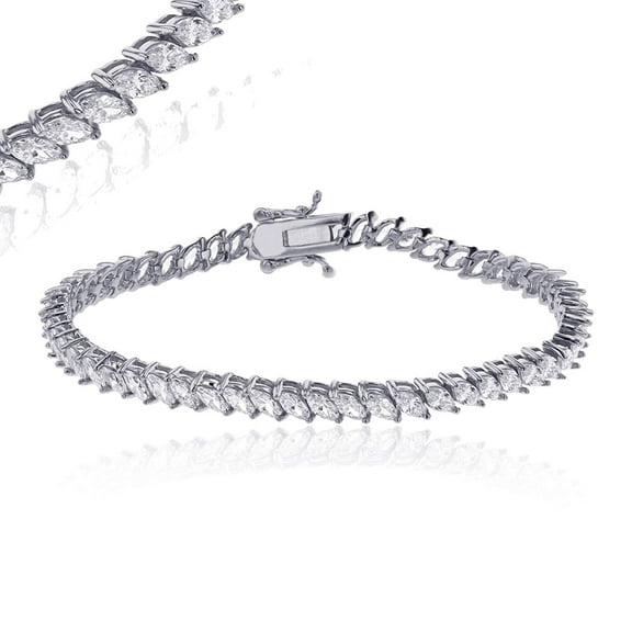 Decadence Sterling Silver Rhodium Marquise Cut Cubic Zirconia Tennis Bracelet