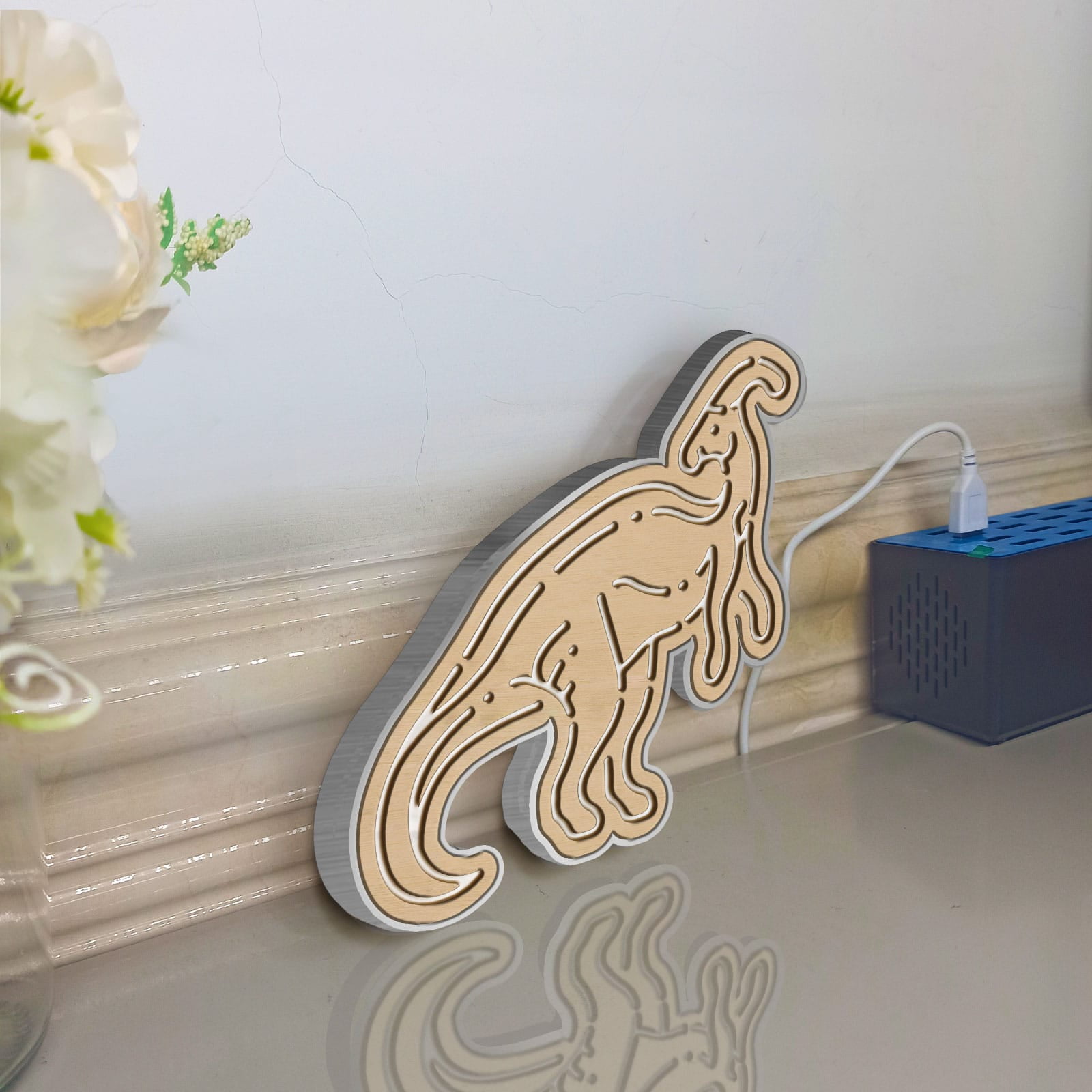 Dinosaur Led Light Box, Dimmable Neon-Like Light Signs USB Power for Wall Decor Bedroom Decoration, Color Flow Effect (WxH) 16"x15"