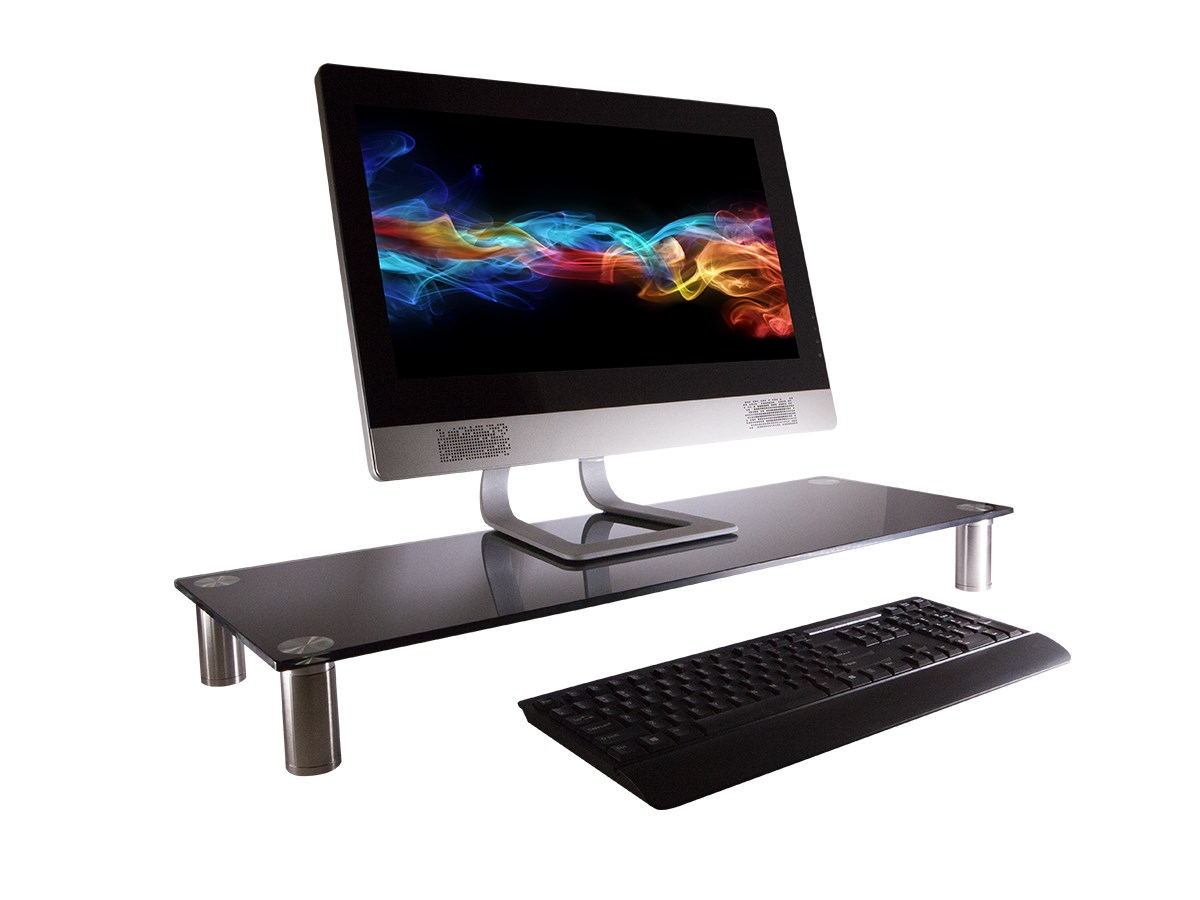 Monoprice Large Multimedia Desktop Stand - Black Glass (30.8 x 11in) Stand & Riser, Desktop TV Stand, Dual Monitors w/ Height Adjustable Legs - image 2 of 5