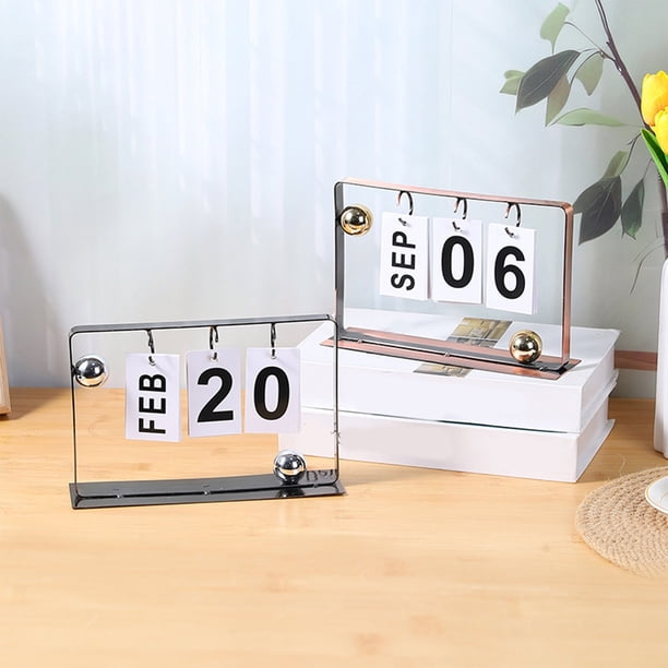 Adorno decorativo metálico perpetuo de calendario – Escritorio de hierro bronce negro para rastreador de fechas reutilizable de mesa • Decoración moderna de oficina en casa de 9"x6" • Exhibición