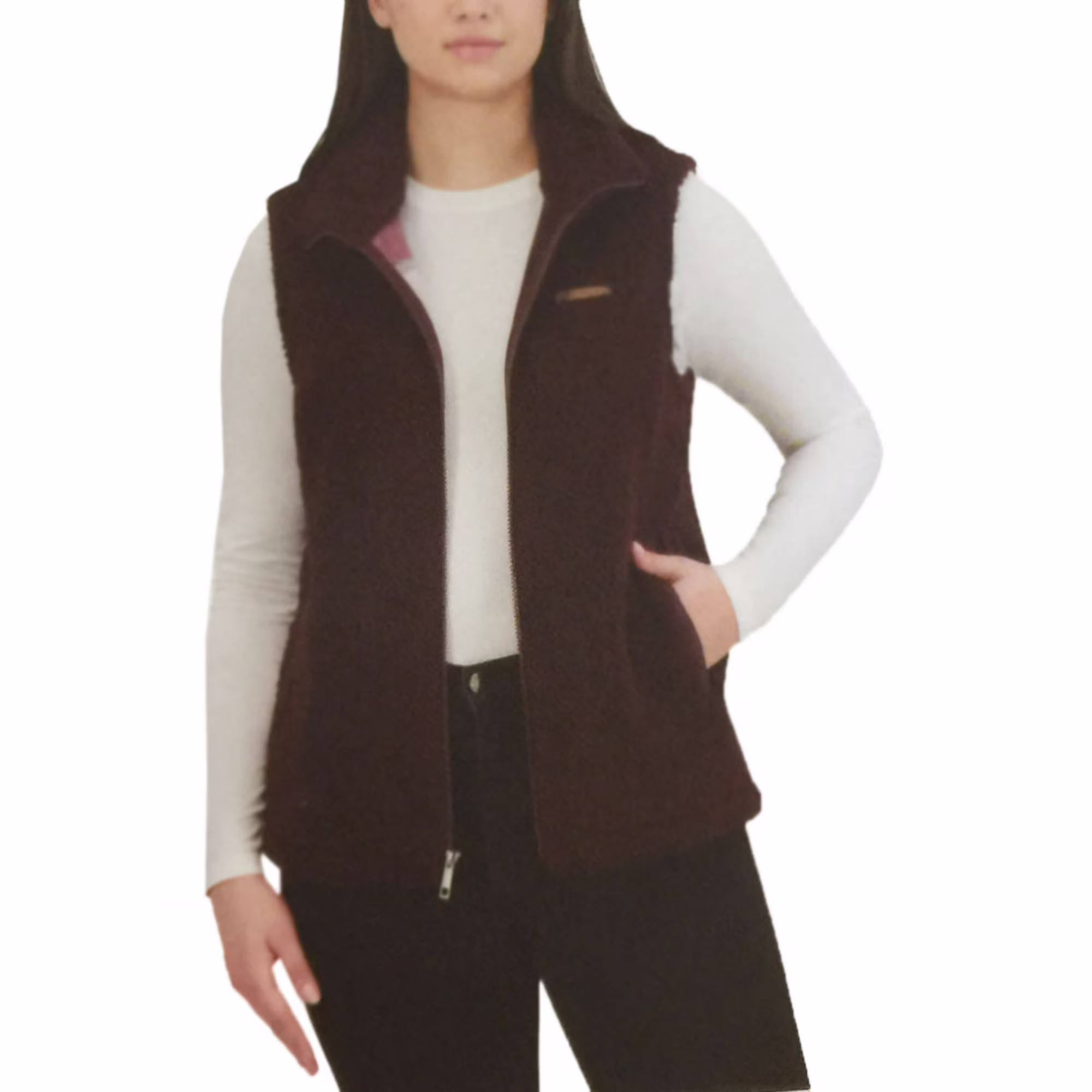 Sage Women's Fleece Lined Sherpa Vest Burgundy, XXL