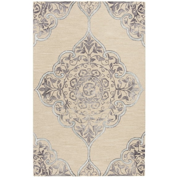 SAFAVIEH Dip Dye Peregrine Floral Wool Area Rug, Beige/Blue, 5' x 8'