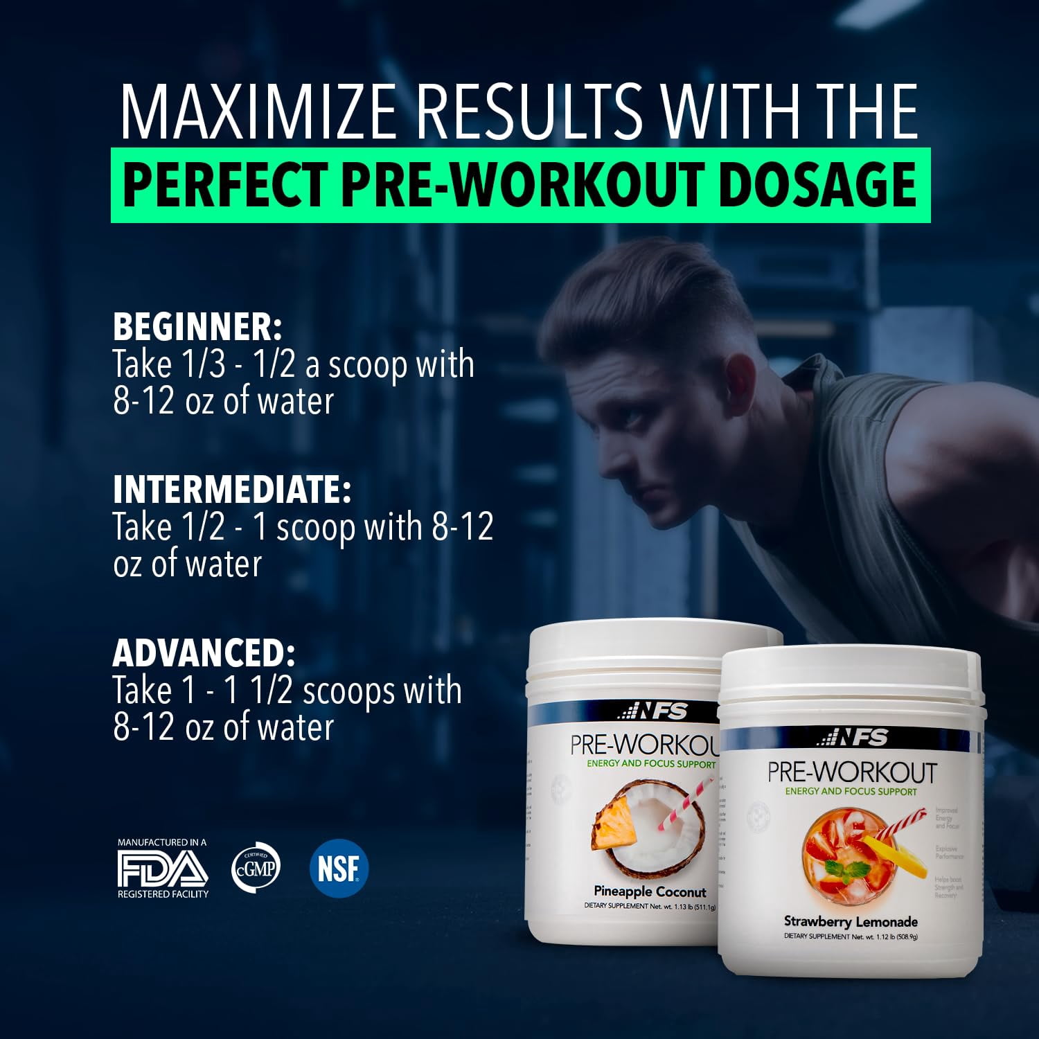 NF Sports Pre-Workout Powder – Energy, Focus, Strength & Endurance Support for Men & Women – Strawberry Lemonade – 25 Servings
