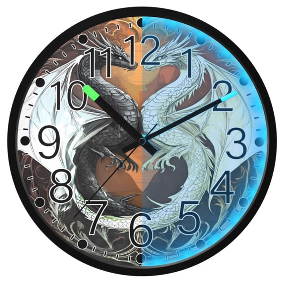 Ryvnso Two Dragons 12 Inch Night Light Wall Clock Silent Battery Operated Luminous Clocks