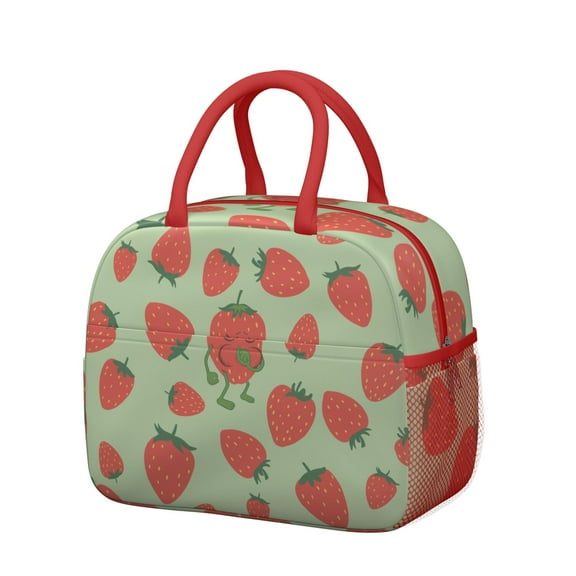 Berry Cute Lunch Bag – Kawaii Strawberry Print, Insulated Reusable Tote for Women or Students