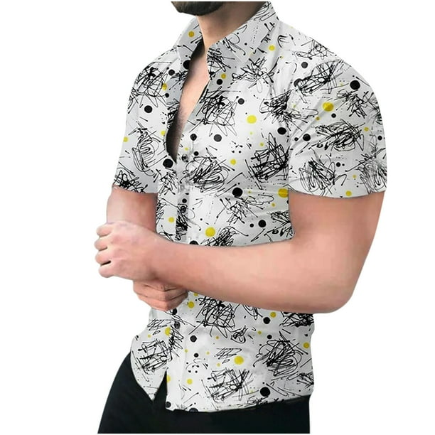 Camisa hawaiana de manga corta con cuello levantado para la playa para hombre, camisas informales con botones estampadas de verano Fridja hkj1650