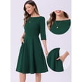 thumbnail image 2 of DARING DIVA Midi Boat Neck Short Sleeves A-Line Office Dress M Dark Green, 2 of 6