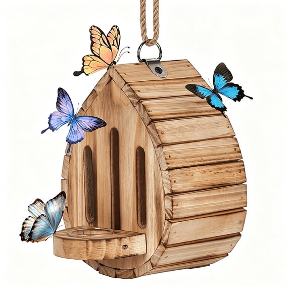 ACDANC Butterfly House Butterfly Habitat Garden-Wooden Houses with Feeder Hanging Garden Decoration Natural Nesting Box for Butterflies Bugs Moths&Lacewings