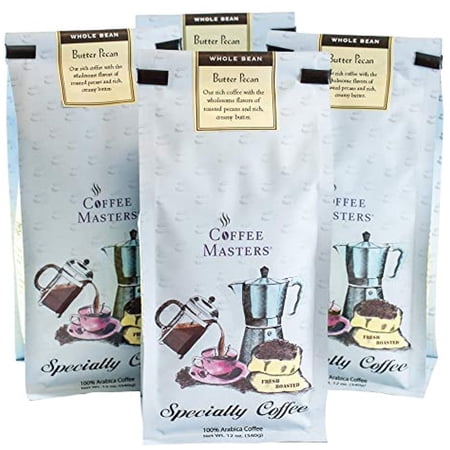 Coffee Masters Flavored Coffee  Butter Pecan  Whole Bean  12-Ounce Bags (Pack Of 4)
