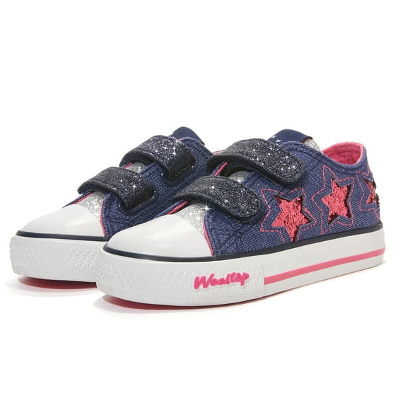 Weestep Toddler Little Kid Girls and Boys School Glitter Hook and Loop Sneaker