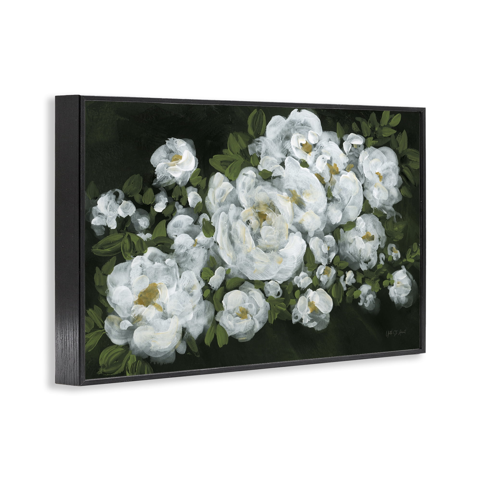 Stupell Industries Midnight Blooming Roses Botanical & Floral Painting Black Framed Art Print Wall Art, 24 x 16
